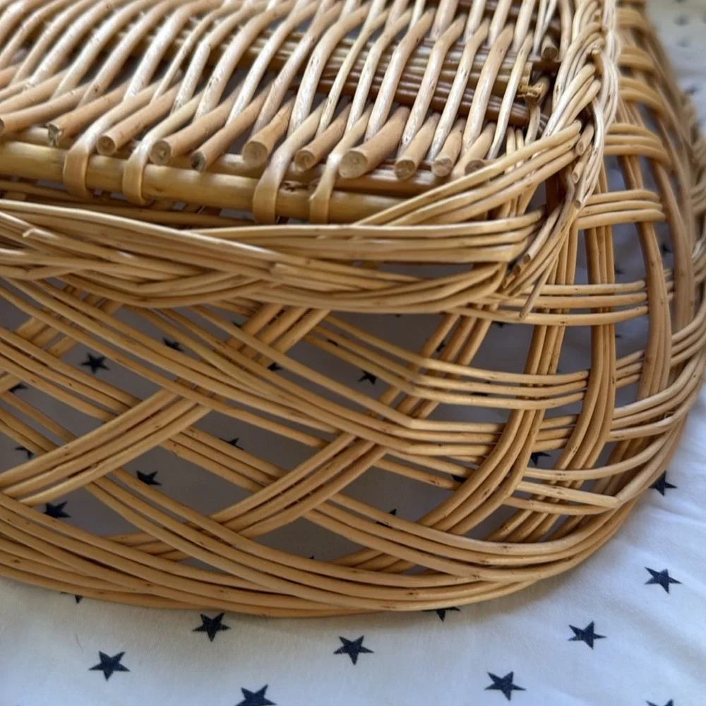 Vintage Wicker Set of 2 Woven Rectangular Baskets / Bread / Fruit Tray Light Tan